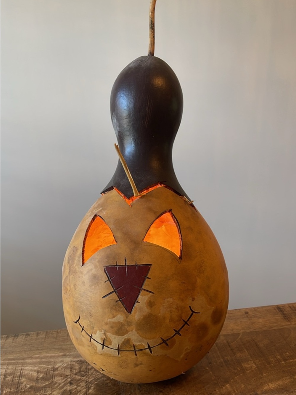 Jack-O-Lantern Scarecrow Light Up Painted Gourd Rustic Fall Halloween